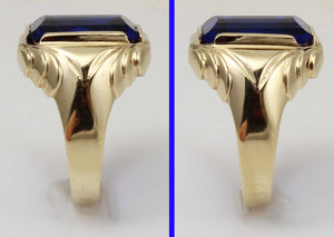 Antique 1920's Art Deco LARGE 9ct RARE Barrel Cut Blue Spinel 10k Solid Yellow Gold Men's Ring