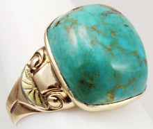 Load image into Gallery viewer, Antique Art Deco William C. Greene Kingman Turquoise 10k Solid Yellow &amp; RARE Green Gold Men&#39;s Ring