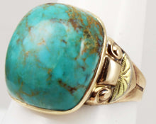 Load image into Gallery viewer, Antique Art Deco William C. Greene Kingman Turquoise 10k Solid Yellow &amp; RARE Green Gold Men&#39;s Ring