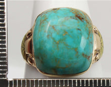 Load image into Gallery viewer, Antique Art Deco William C. Greene Kingman Turquoise 10k Solid Yellow &amp; RARE Green Gold Men&#39;s Ring