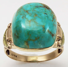 Load image into Gallery viewer, Antique Art Deco William C. Greene Kingman Turquoise 10k Solid Yellow &amp; RARE Green Gold Men&#39;s Ring