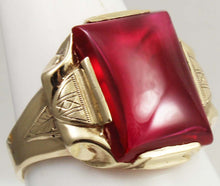 Load image into Gallery viewer, Antique 1920&#39;s Art Deco LARGE 12ct Ruby Hand Engraved &amp; Milgrained 10k Solid Yellow Gold Men&#39;s Ring