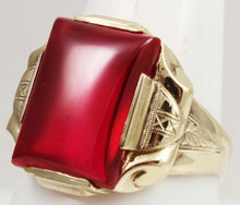 Load image into Gallery viewer, Antique 1920&#39;s Art Deco LARGE 12ct Ruby Hand Engraved &amp; Milgrained 10k Solid Yellow Gold Men&#39;s Ring