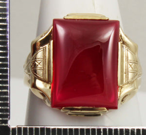 Antique 1920's Art Deco LARGE 12ct Ruby Hand Engraved & Milgrained 10k Solid Yellow Gold Men's Ring