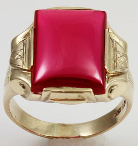 Antique 1920's Art Deco LARGE 12ct Ruby Hand Engraved & Milgrained 10k Solid Yellow Gold Men's Ring