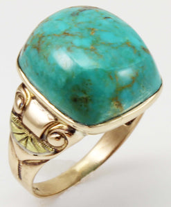 Antique Art Deco William C. Greene Kingman Turquoise 10k Solid Yellow & RARE Green Gold Men's Ring