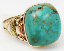 Load image into Gallery viewer, Antique Art Deco William C. Greene Kingman Turquoise 10k Solid Yellow &amp; RARE Green Gold Men&#39;s Ring