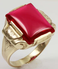 Load image into Gallery viewer, Antique 1920&#39;s Art Deco LARGE 12ct Ruby Hand Engraved &amp; Milgrained 10k Solid Yellow Gold Men&#39;s Ring