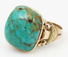 Load image into Gallery viewer, Antique Art Deco William C. Greene Kingman Turquoise 10k Solid Yellow &amp; RARE Green Gold Men&#39;s Ring