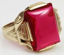 Load image into Gallery viewer, Antique 1920&#39;s Art Deco LARGE 12ct Ruby Hand Engraved &amp; Milgrained 10k Solid Yellow Gold Men&#39;s Ring