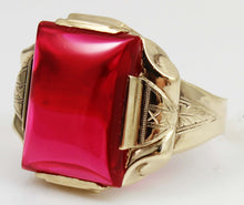 Load image into Gallery viewer, Antique 1920&#39;s Art Deco LARGE 12ct Ruby Hand Engraved &amp; Milgrained 10k Solid Yellow Gold Men&#39;s Ring