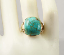 Load image into Gallery viewer, Antique Art Deco William C. Greene Kingman Turquoise 10k Solid Yellow &amp; RARE Green Gold Men&#39;s Ring