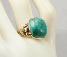 Load image into Gallery viewer, Antique Art Deco William C. Greene Kingman Turquoise 10k Solid Yellow &amp; RARE Green Gold Men&#39;s Ring