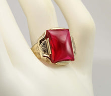 Load image into Gallery viewer, Antique 1920&#39;s Art Deco LARGE 12ct Ruby Hand Engraved &amp; Milgrained 10k Solid Yellow Gold Men&#39;s Ring