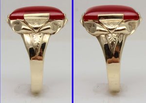 Antique 1920's Art Deco LARGE 12ct Ruby Hand Engraved & Milgrained 10k Solid Yellow Gold Men's Ring