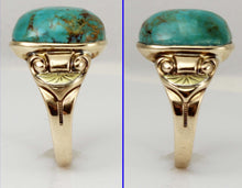 Load image into Gallery viewer, Antique Art Deco William C. Greene Kingman Turquoise 10k Solid Yellow &amp; RARE Green Gold Men&#39;s Ring