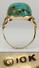 Load image into Gallery viewer, Antique Art Deco William C. Greene Kingman Turquoise 10k Solid Yellow &amp; RARE Green Gold Men&#39;s Ring