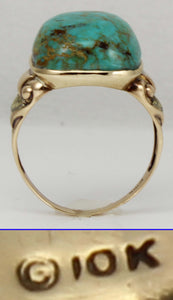 Antique Art Deco William C. Greene Kingman Turquoise 10k Solid Yellow & RARE Green Gold Men's Ring