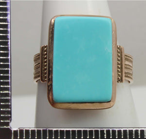 Antique Victorian RARE Natural Persian Turquoise 14k Solid Rose Gold Ladies Cocktail Ring Dated 1881