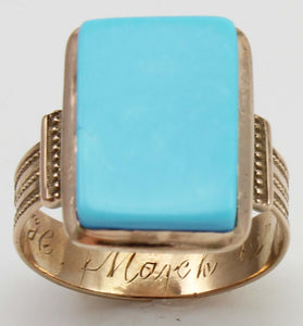 Antique Victorian RARE Natural Persian Turquoise 14k Solid Rose Gold Ladies Cocktail Ring Dated 1881