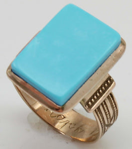 Antique Victorian RARE Natural Persian Turquoise 14k Solid Rose Gold Ladies Cocktail Ring Dated 1881