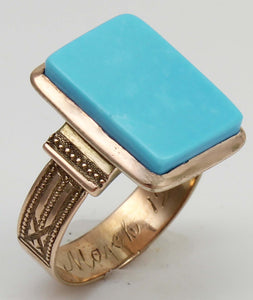 Antique Victorian RARE Natural Persian Turquoise 14k Solid Rose Gold Ladies Cocktail Ring Dated 1881