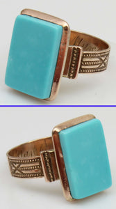 Antique Victorian RARE Natural Persian Turquoise 14k Solid Rose Gold Ladies Cocktail Ring Dated 1881