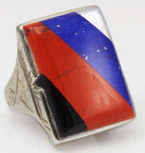 Load image into Gallery viewer, Antique White Wile Warner of NY 1920&#39;s Art Deco Multi Gem Inlay 10k Solid White Gold Men&#39;s Ring