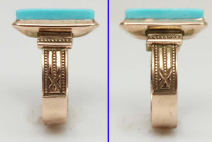 Antique Victorian RARE Natural Persian Turquoise 14k Solid Rose Gold Ladies Cocktail Ring Dated 1881