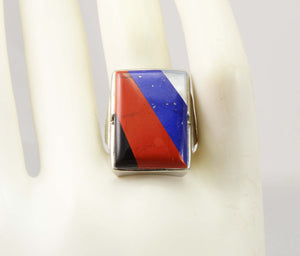 Antique White Wile Warner of NY 1920's Art Deco Multi Gem Inlay 10k Solid White Gold Men's Ring