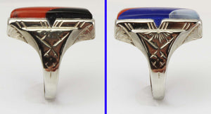 Antique White Wile Warner of NY 1920's Art Deco Multi Gem Inlay 10k Solid White Gold Men's Ring