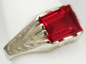 Antique 1920's Art Deco 3ct Window Pane Cut Ruby 14k Solid White Gold Men's Ring