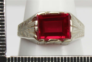 Antique 1920's Art Deco 3ct Window Pane Cut Ruby 14k Solid White Gold Men's Ring