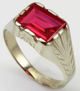 Antique 1920's Art Deco 3ct Window Pane Cut Ruby 14k Solid White Gold Men's Ring