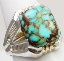 Load image into Gallery viewer, Antique 1920&#39;s Art Deco SIGNED Ostby &amp; Barton Natural RARE #8 Mine Nevada Turquoise Silver Mens Ring