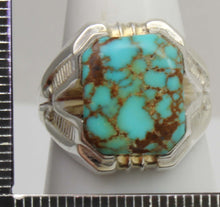 Load image into Gallery viewer, Antique 1920&#39;s Art Deco SIGNED Ostby &amp; Barton Natural RARE #8 Mine Nevada Turquoise Silver Mens Ring