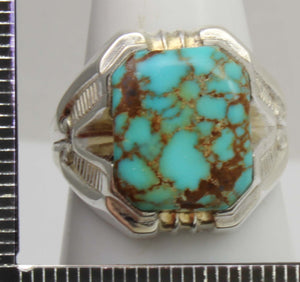 Antique 1920's Art Deco SIGNED Ostby & Barton Natural RARE #8 Mine Nevada Turquoise Silver Mens Ring