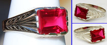 Load image into Gallery viewer, Antique 1920&#39;s Art Deco 3ct Window Pane Cut Ruby 14k Solid White Gold Men&#39;s Ring