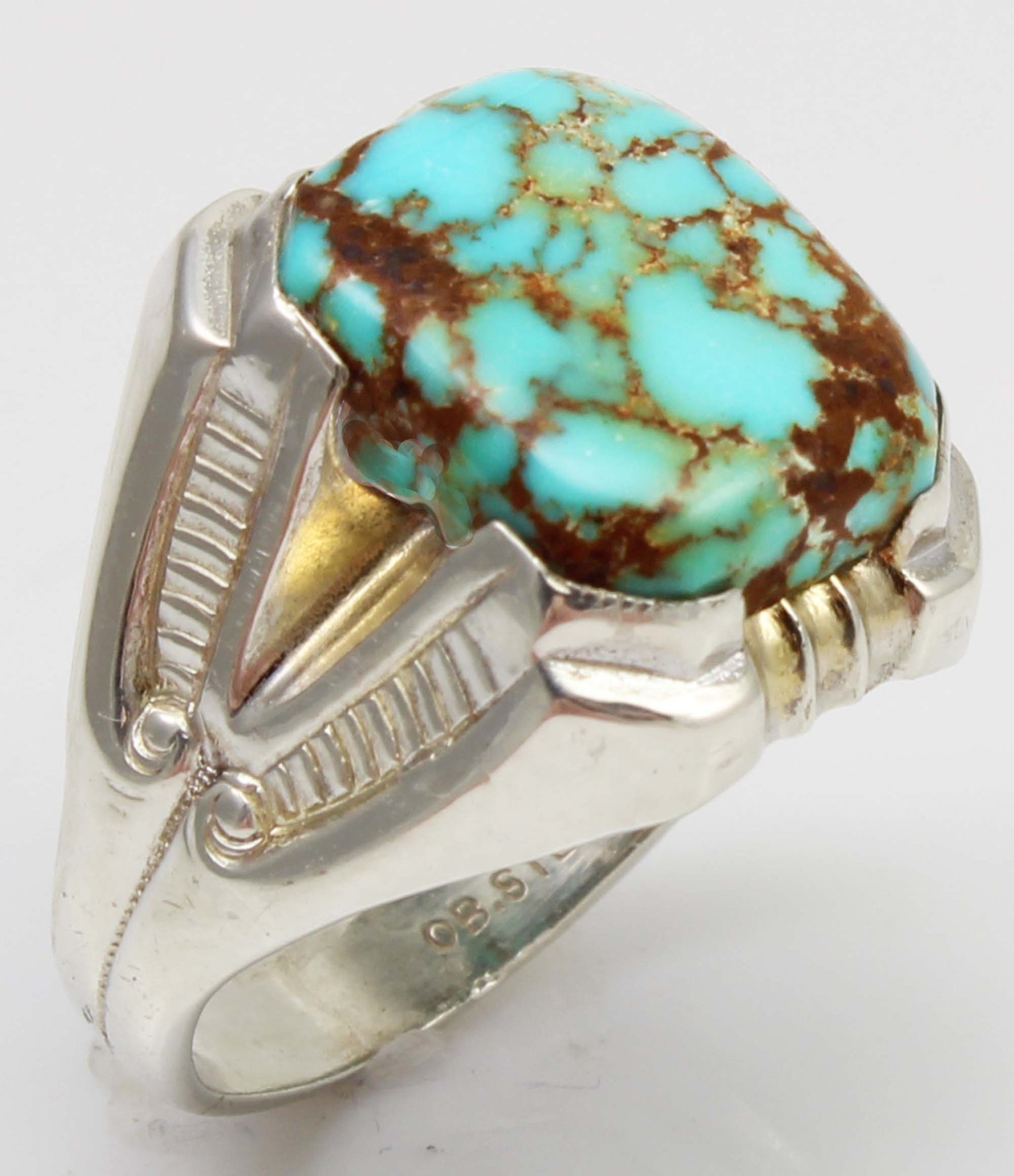 Vintage Sterling Artist selling Signed Turquoise Ornate ring