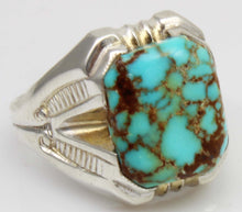 Load image into Gallery viewer, Antique 1920&#39;s Art Deco SIGNED Ostby &amp; Barton Natural RARE #8 Mine Nevada Turquoise Silver Mens Ring