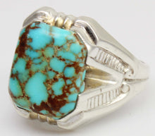 Load image into Gallery viewer, Antique 1920&#39;s Art Deco SIGNED Ostby &amp; Barton Natural RARE #8 Mine Nevada Turquoise Silver Mens Ring