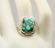 Load image into Gallery viewer, Antique 1920&#39;s Art Deco SIGNED Ostby &amp; Barton Natural RARE #8 Mine Nevada Turquoise Silver Mens Ring