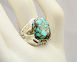 Antique 1920's Art Deco SIGNED Ostby & Barton Natural RARE #8 Mine Nevada Turquoise Silver Mens Ring