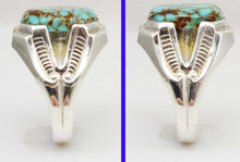 Load image into Gallery viewer, Antique 1920&#39;s Art Deco SIGNED Ostby &amp; Barton Natural RARE #8 Mine Nevada Turquoise Silver Mens Ring