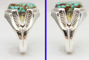 Antique 1920's Art Deco SIGNED Ostby & Barton Natural RARE #8 Mine Nevada Turquoise Silver Mens Ring