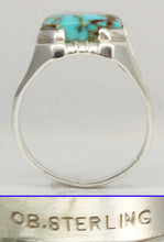 Load image into Gallery viewer, Antique 1920&#39;s Art Deco SIGNED Ostby &amp; Barton Natural RARE #8 Mine Nevada Turquoise Silver Mens Ring