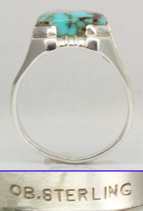 Antique 1920's Art Deco SIGNED Ostby & Barton Natural RARE #8 Mine Nevada Turquoise Silver Mens Ring