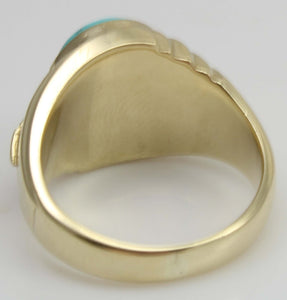 Vintage SIGNED 1960's Masonic Symbol in Robin's Egg Blue Natural Turquoise 10k Solid Gold Men's Ring