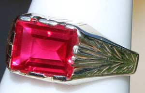 Antique 1920's Art Deco 3ct Window Pane Cut Ruby 14k Solid White Gold Men's Ring