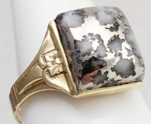 Load image into Gallery viewer, Antique 1920&#39;s Art Deco VERY RARE Natural Silver Ore in Quartz Engraved 10k Solid Gold Men&#39;s Ring